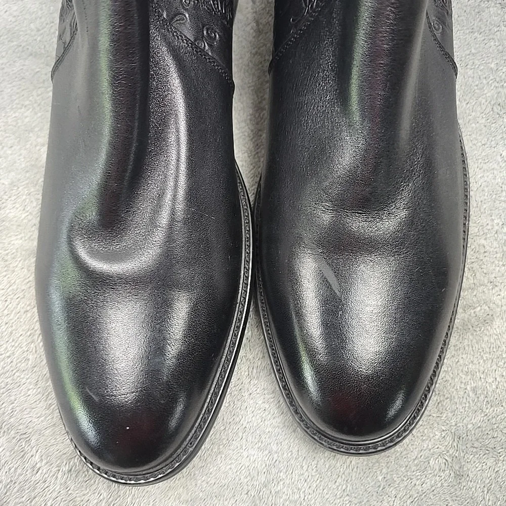 Robert Graham Breton Chelsea Boots Mens Size 9 Black‎ Embossed Skull Roses